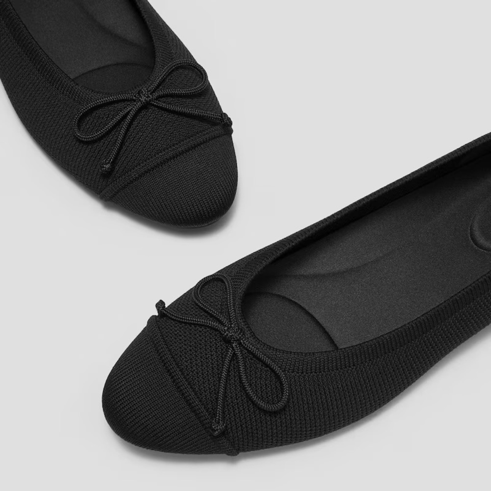 VIVAIA Tiana Almond Toe Bow Flats Pumps Shoes (EU 37.5) US 7 Black Knit $139